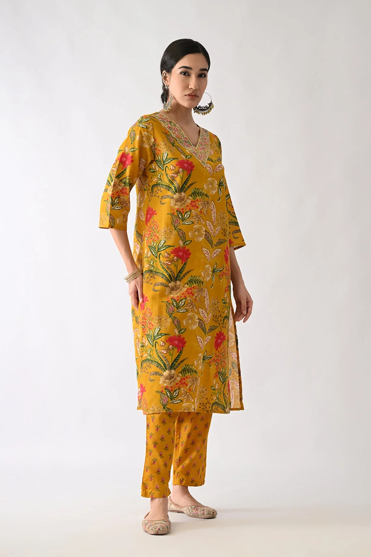 Mustard Printed Kurta 3 Pcs Set - Image 6