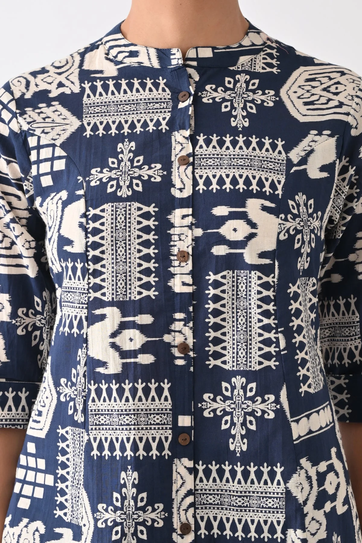 Navy Blue Abstract Printed Kurta 2 Pcs Set - Image 2