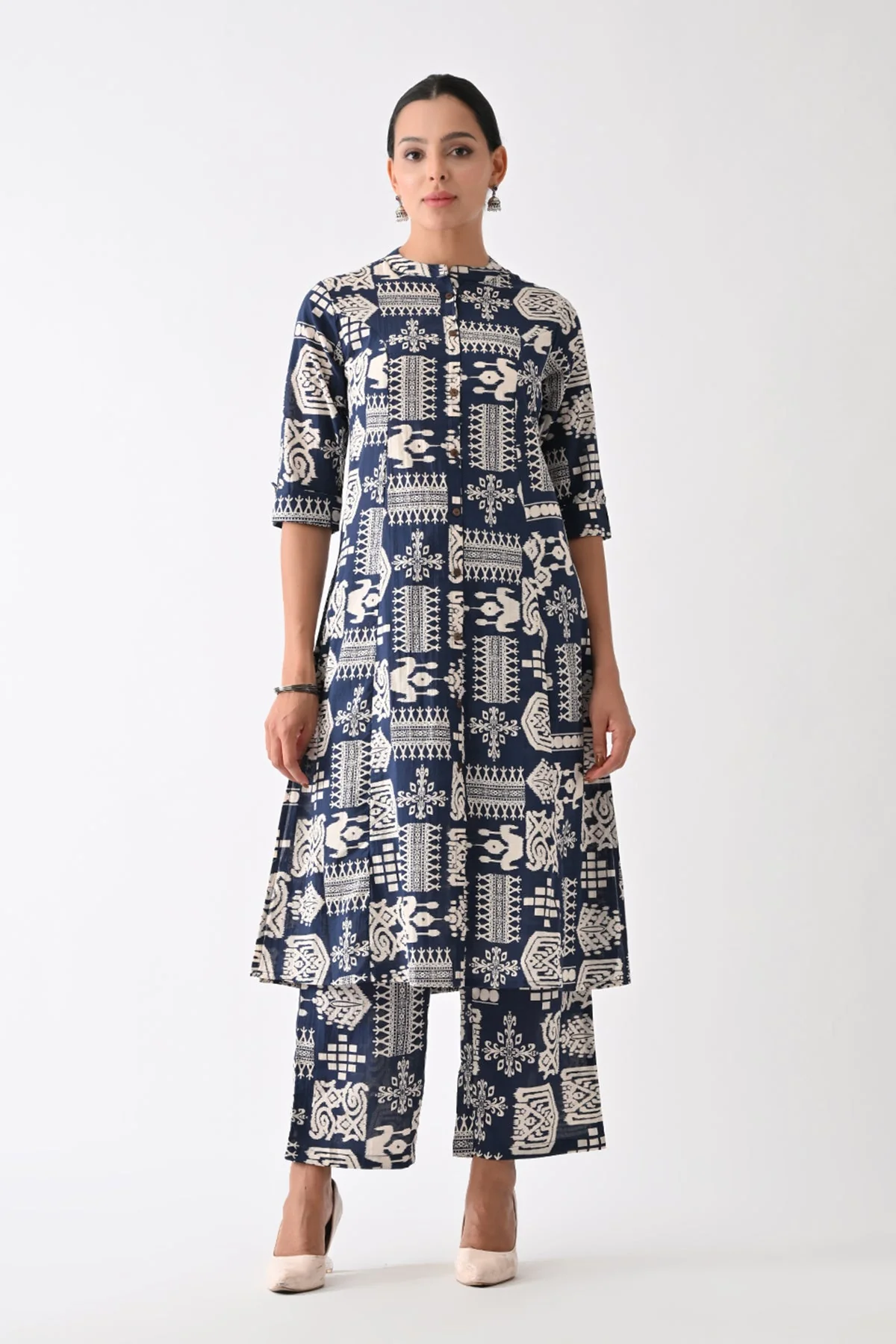 Navy Blue Abstract Printed Kurta 2 Pcs Set - Image 8