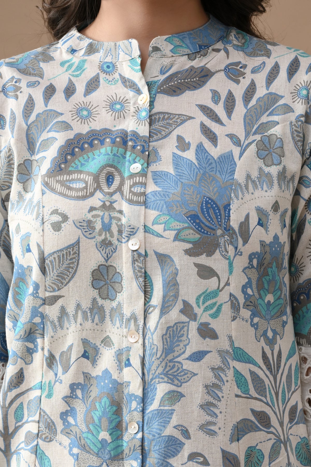 Off White Printed A-line Kurta - Image 4