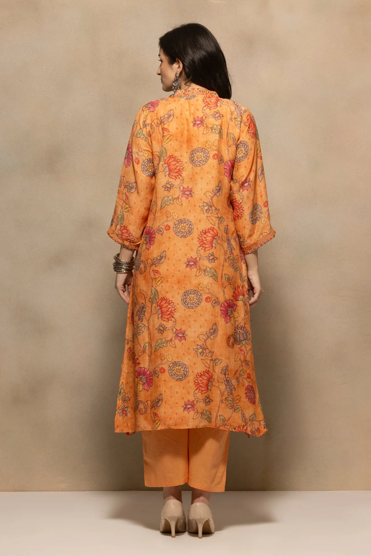 Orange Embellished Kurta 3 Pcs Set - Image 5