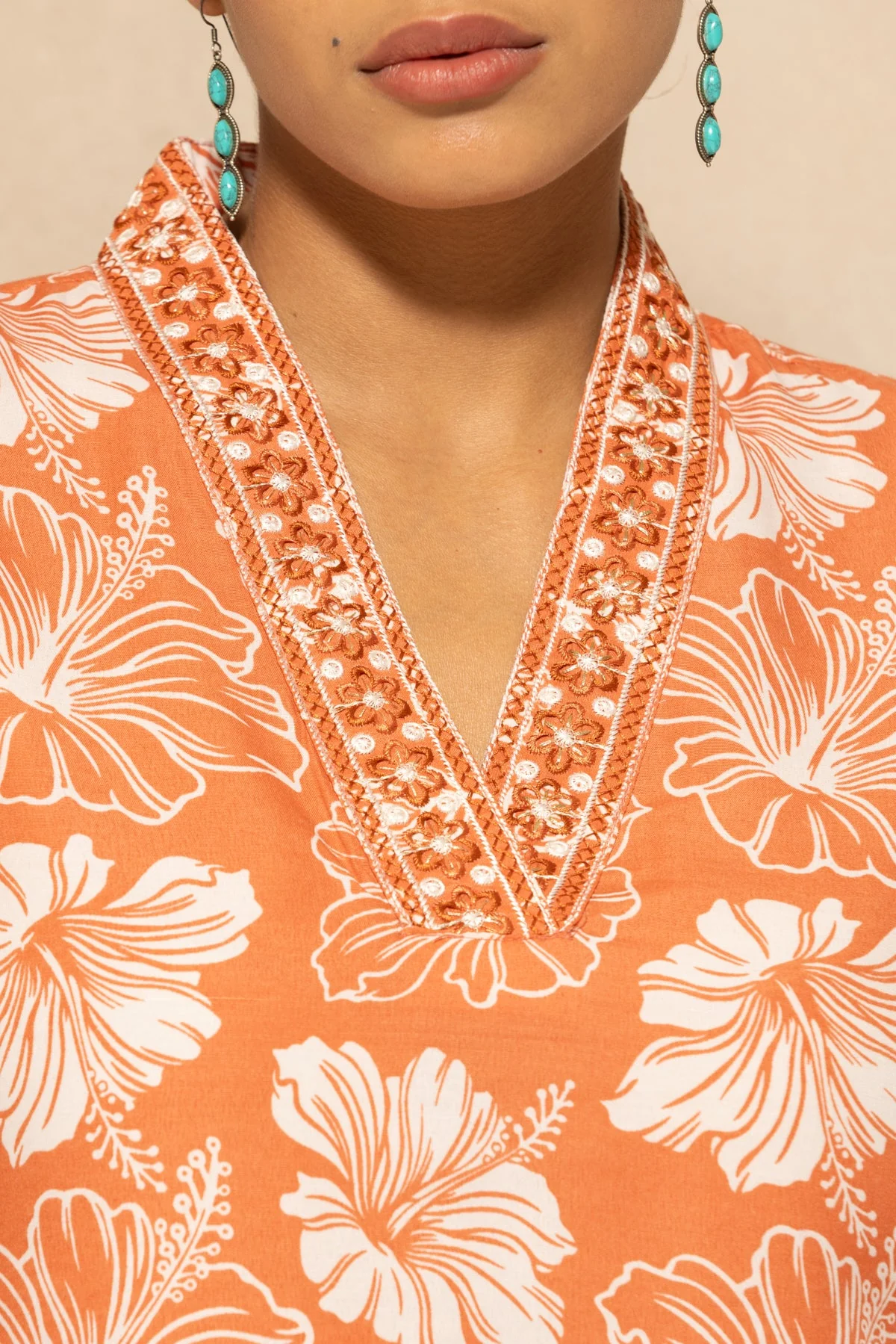 Orange Floral Printed Kurta 3 Pcs Set - Image 4