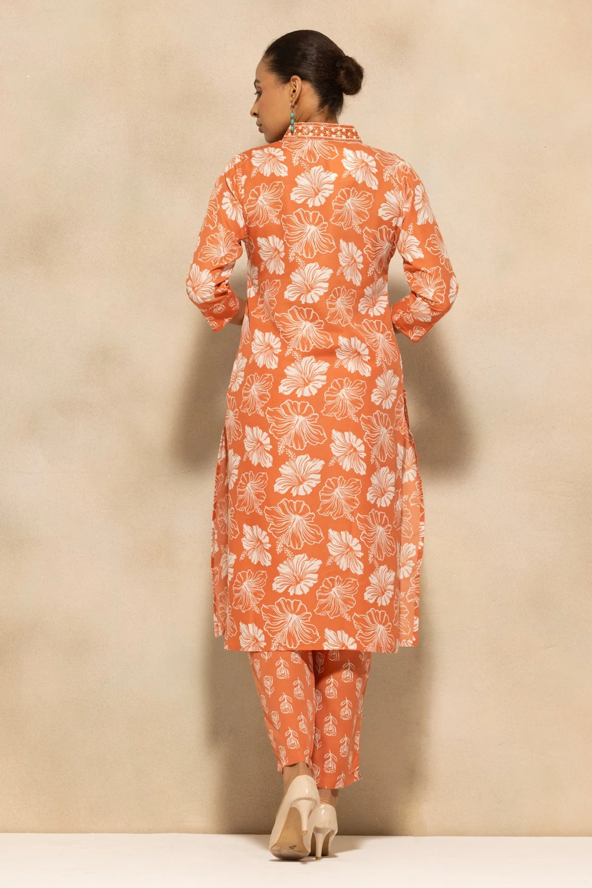 Orange Floral Printed Kurta 3 Pcs Set - Image 5