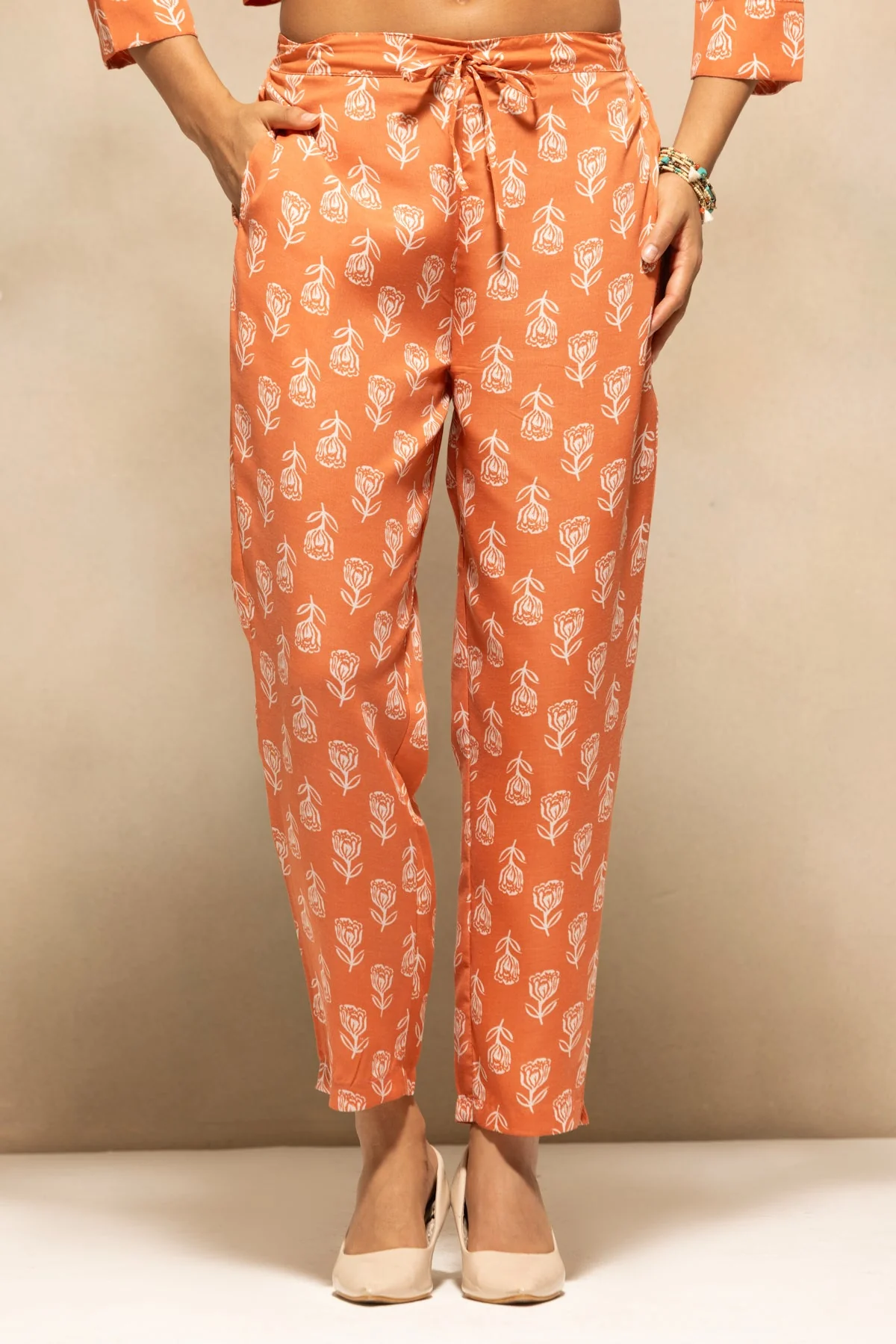 Orange Floral Printed Kurta 3 Pcs Set - Image 6