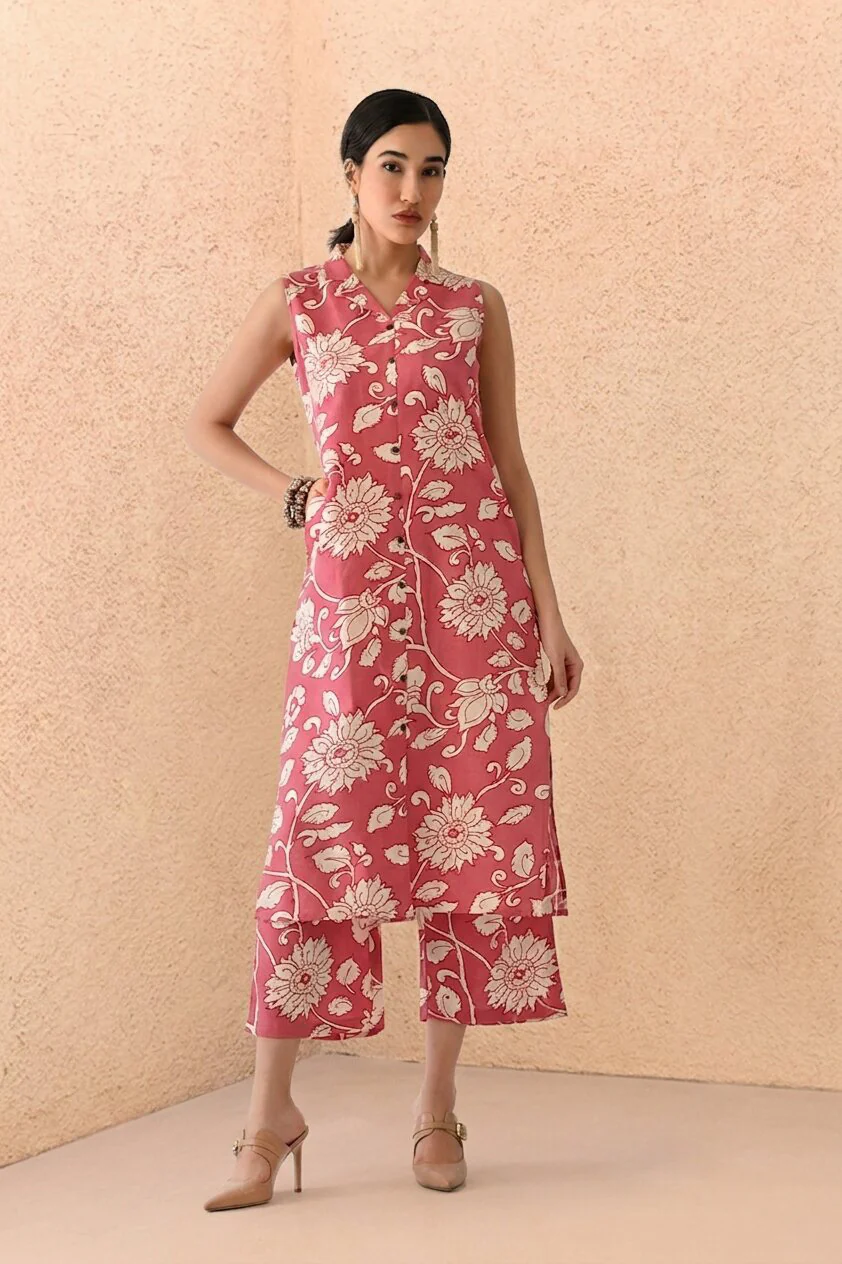 Orchid Pink Printed A-line Kurta 2 Pcs Set - Image 8