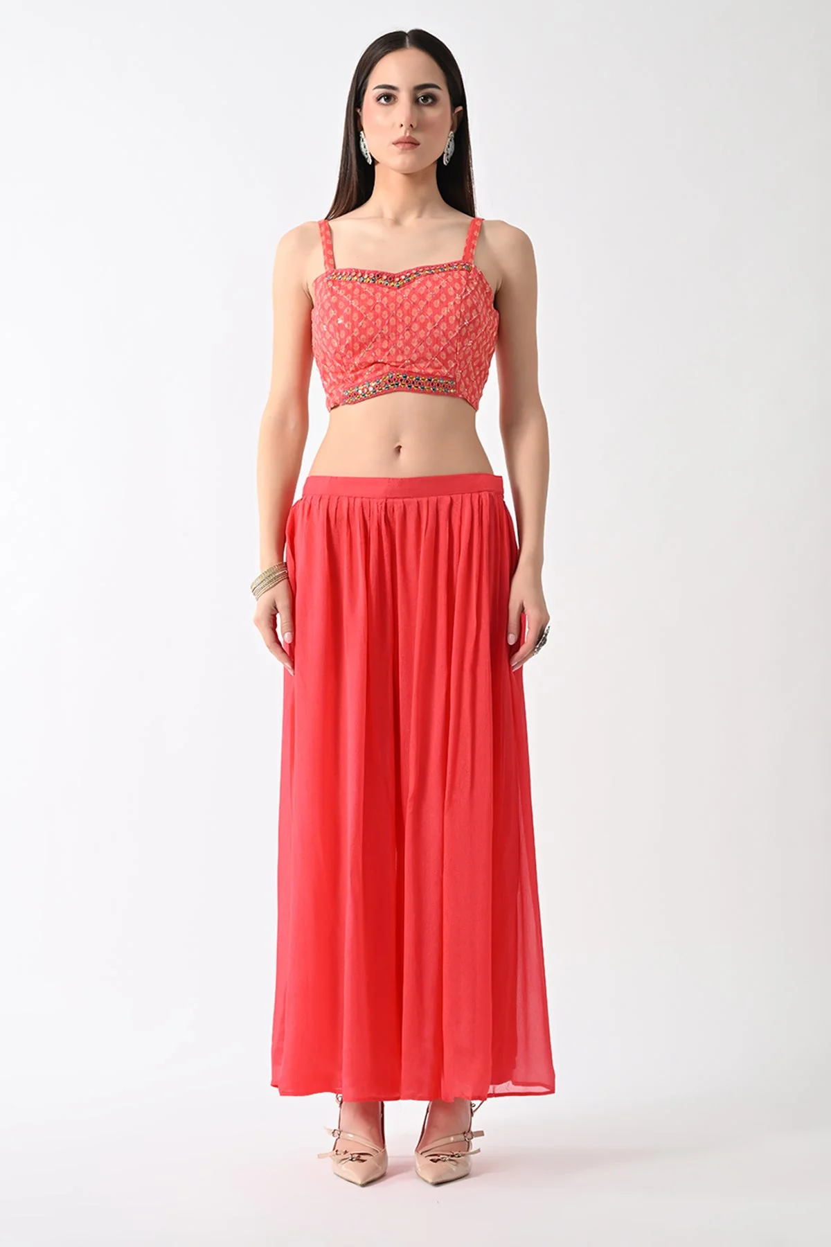 Peach Dress with Printed Shrug - Image 2