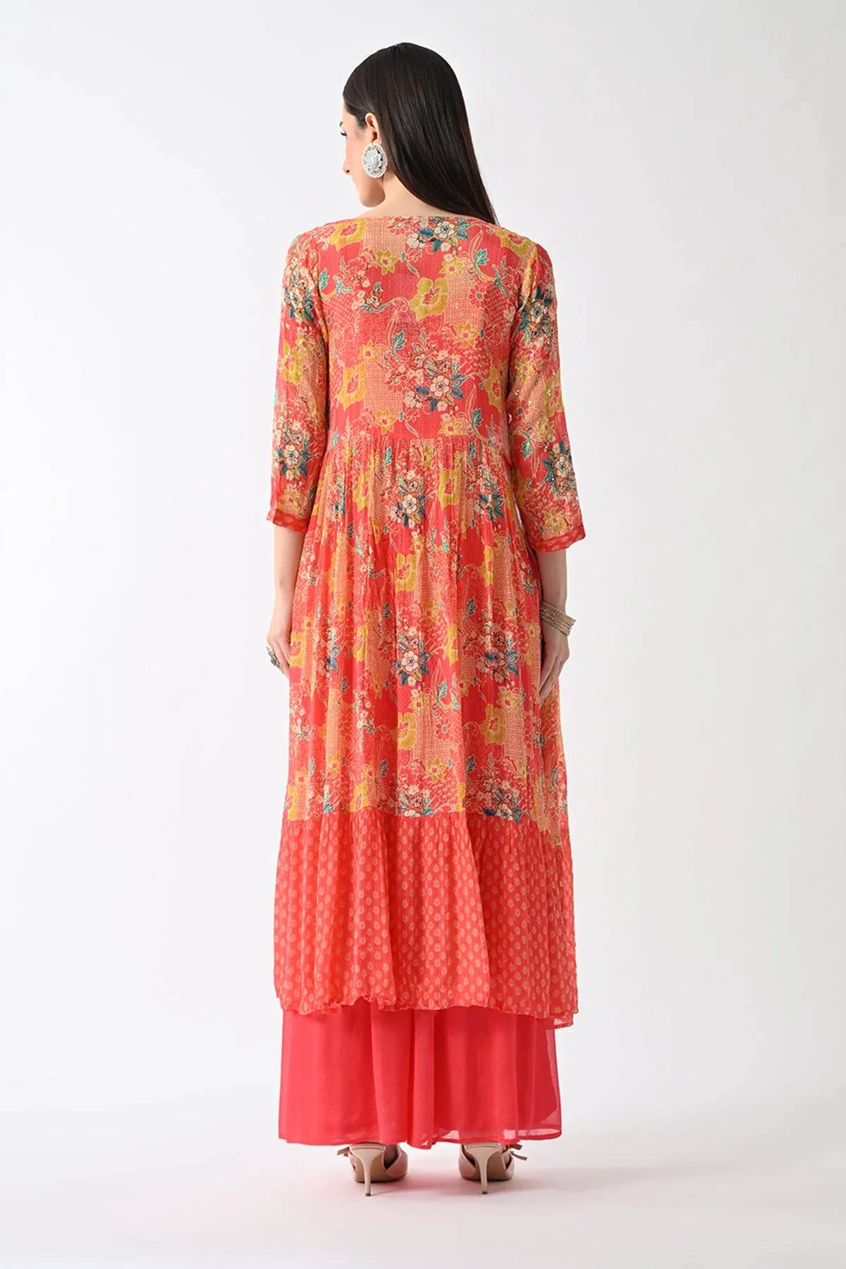 Peach Dress with Printed Shrug - Image 6