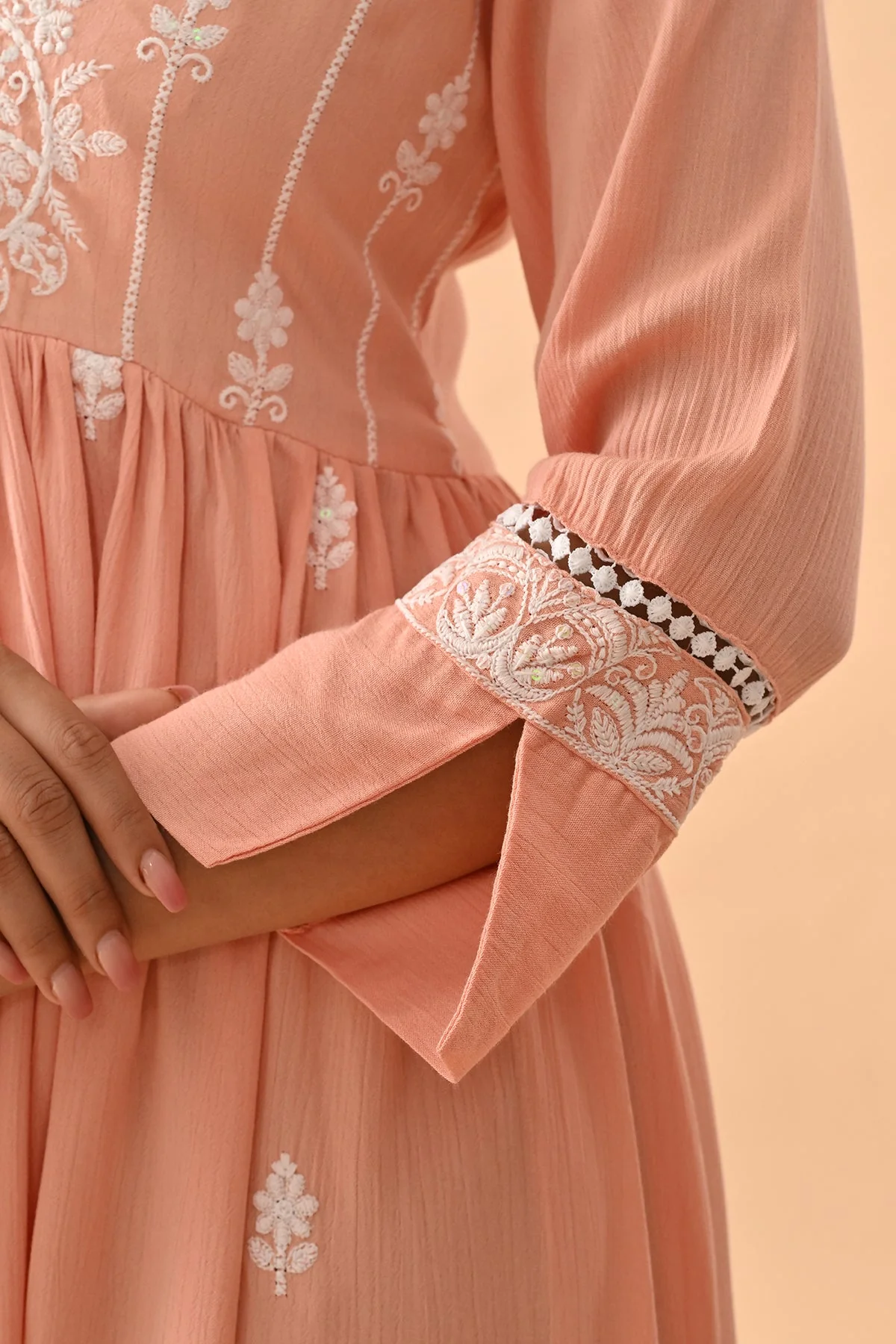 Peach Embroidered Flared Tunic - Image 7