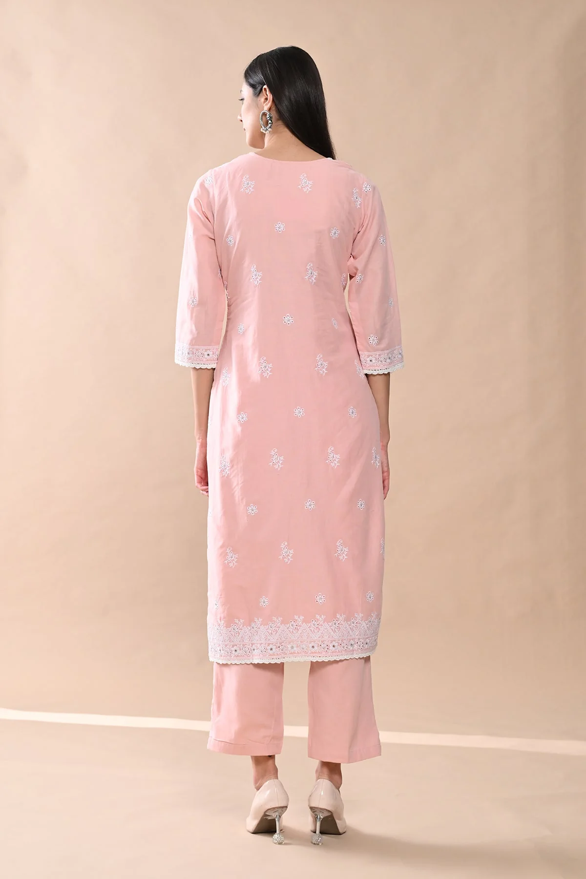 Peach Embroidered Kurta 3 Pcs Set - Image 6