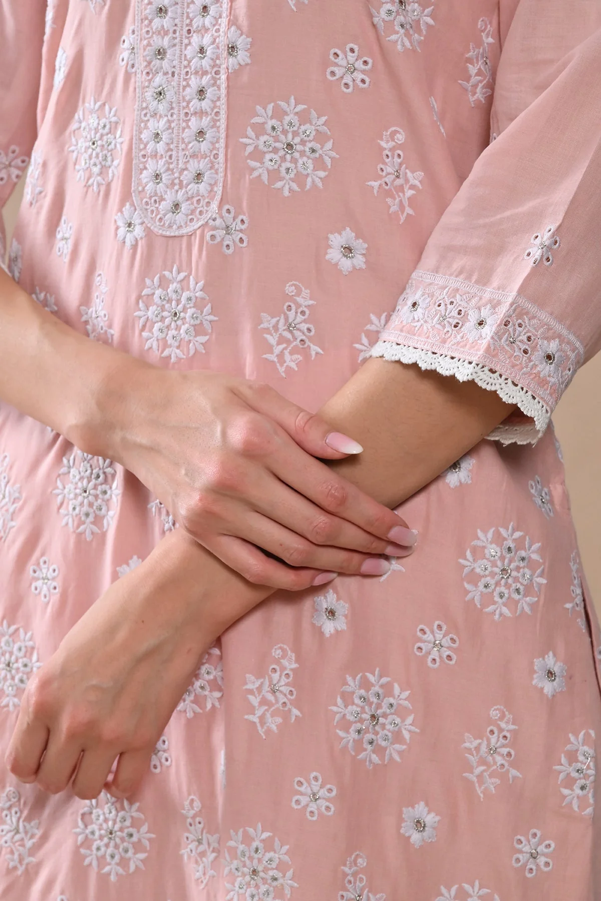 Peach Embroidered Kurta 3 Pcs Set - Image 8