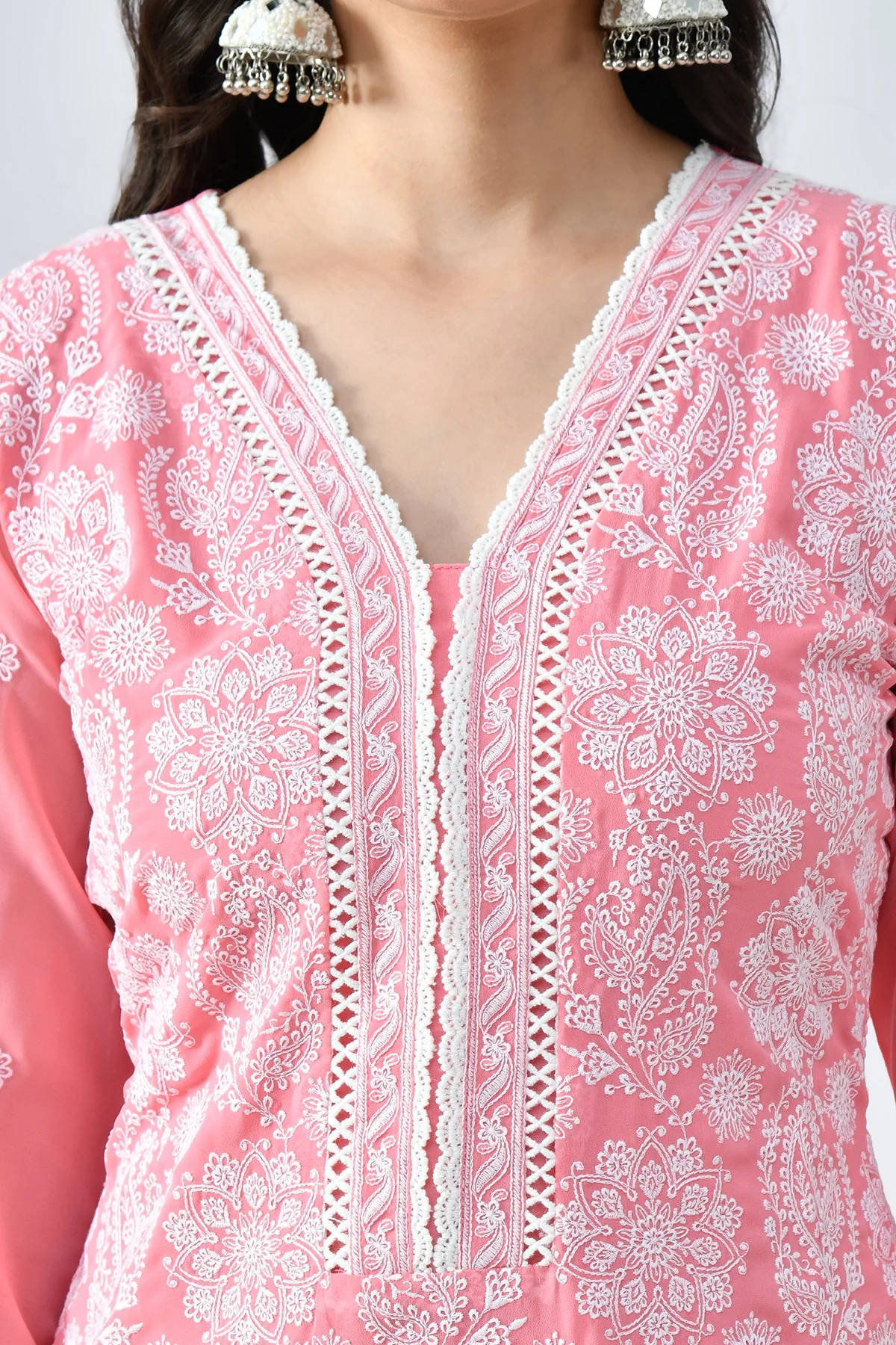 Peach Embroidered Kurta 3 Pcs Set - Image 5