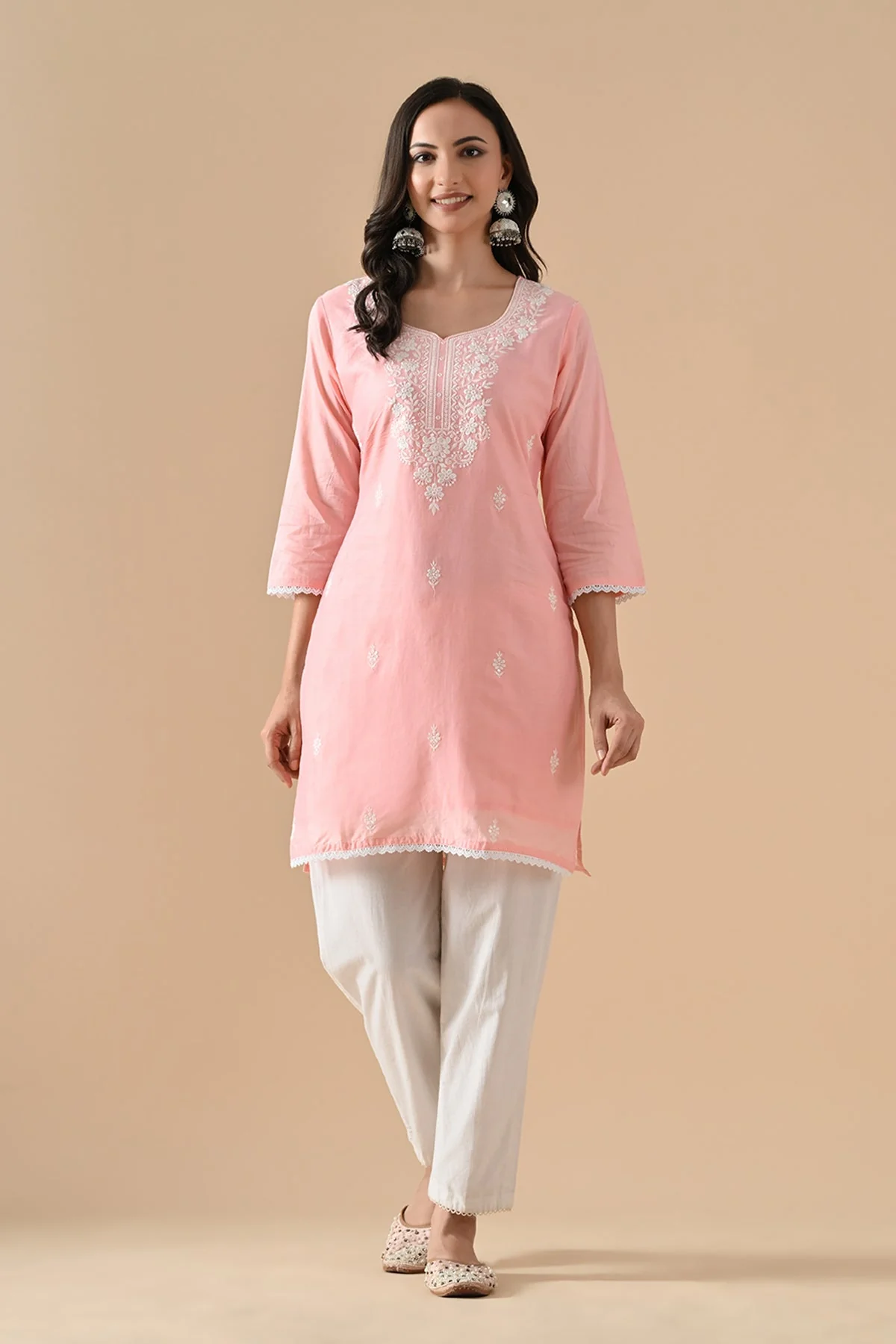 Peach Embroidered Kurta 2 Pcs Set