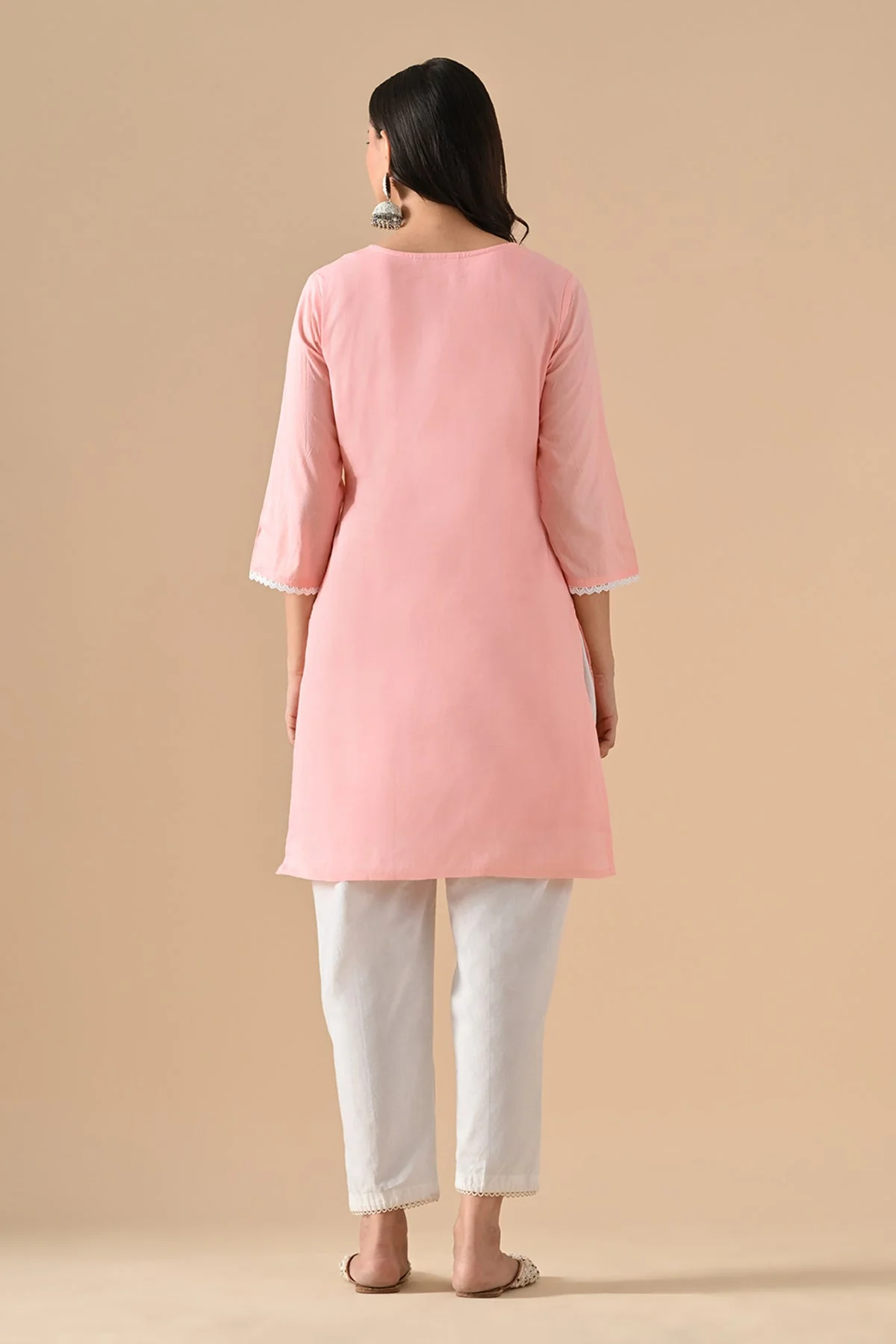 Peach Embroidered Kurta 2 Pcs Set - Image 6