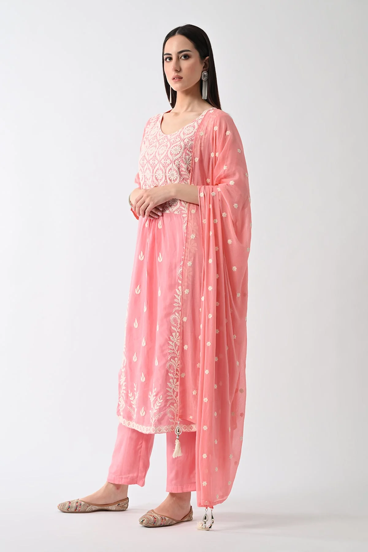Peach Embroidered Kurta 3 Pcs Set - Image 3