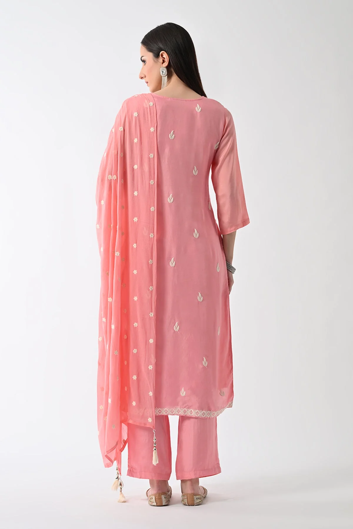 Peach Embroidered Kurta 3 Pcs Set - Image 5