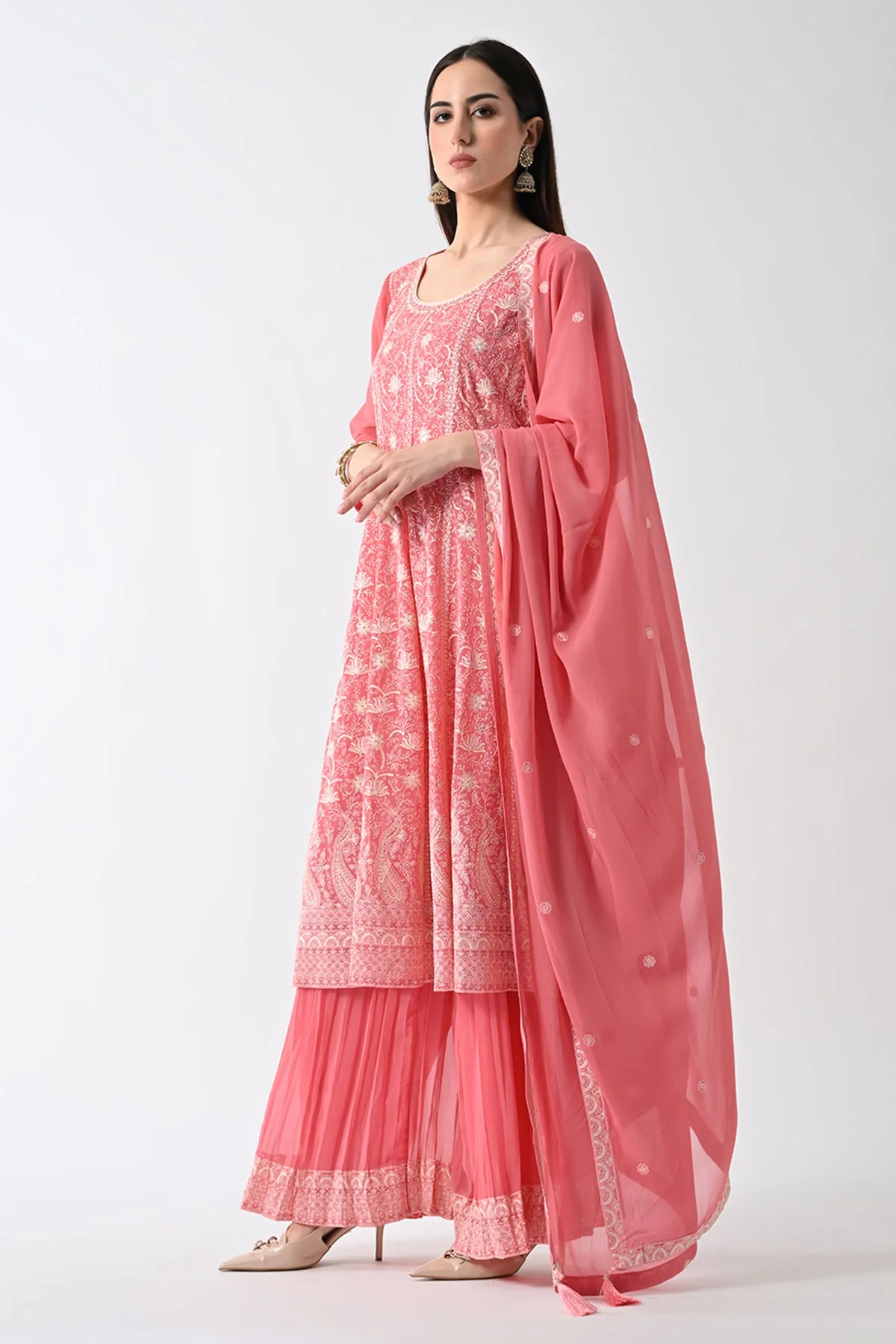Peach Embroidered Kurta 3 Pcs Set - Image 2