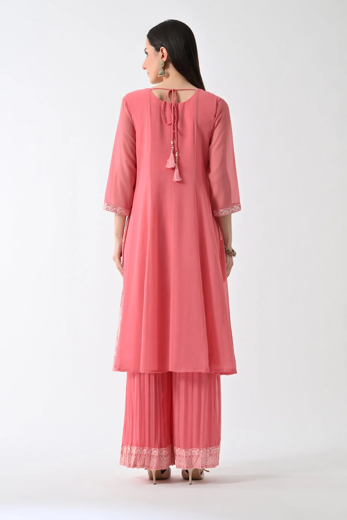 Peach Embroidered Kurta 3 Pcs Set - Image 5