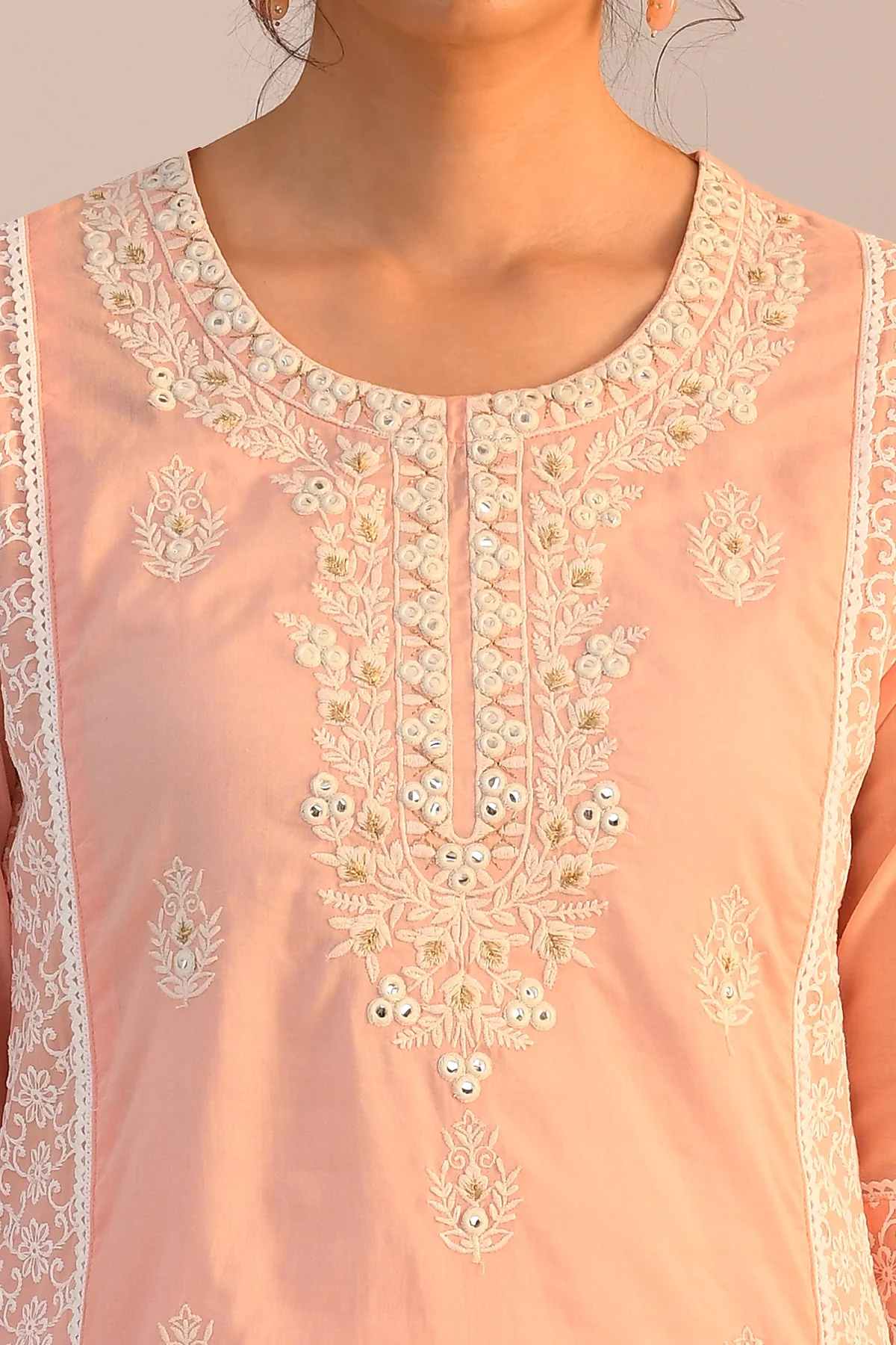 Peach Embroidered Straight Kurta 2 Pcs Set - Image 4