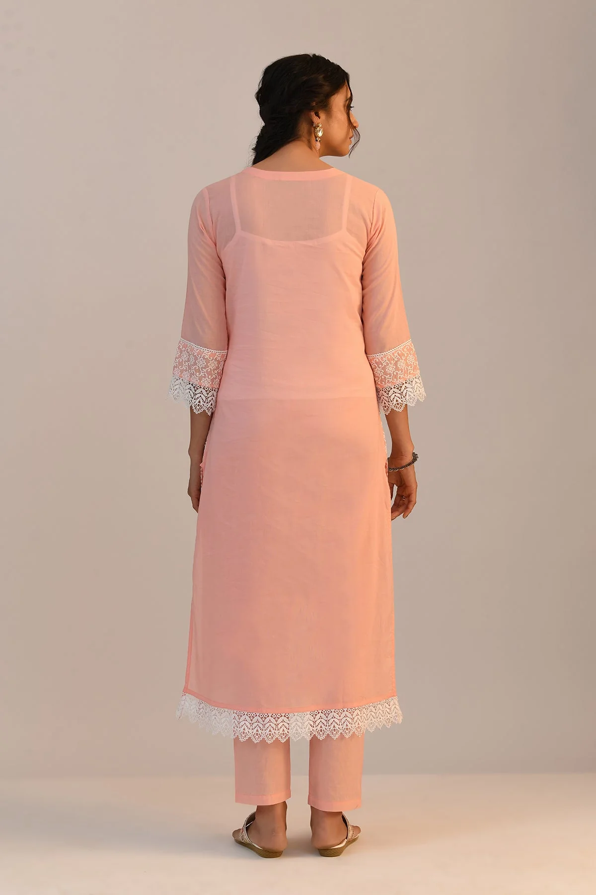 Peach Embroidered Straight Kurta 2 Pcs Set - Image 5