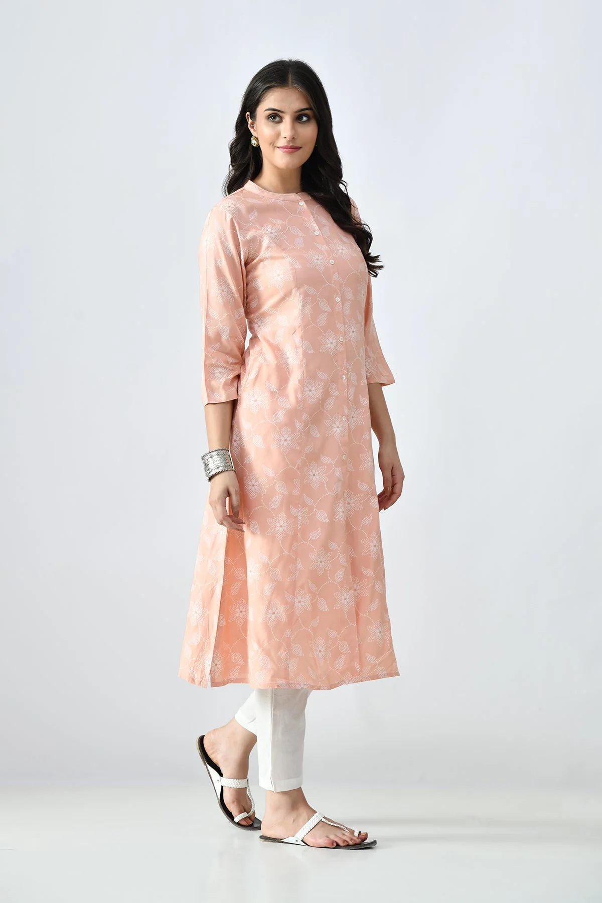 Peach Printed A-line Kurta - Image 5