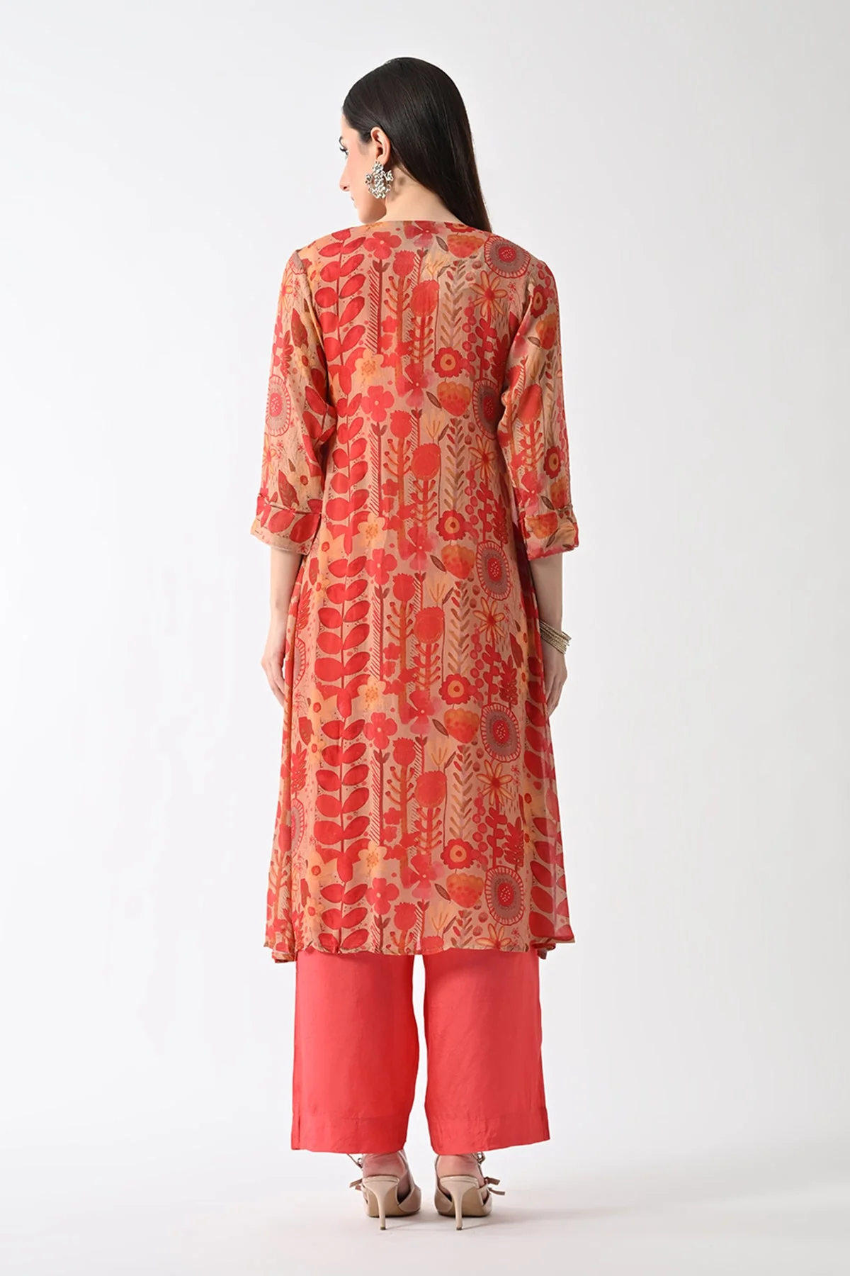 Peach Printed Jacket 3 Pcs Set - Image 6