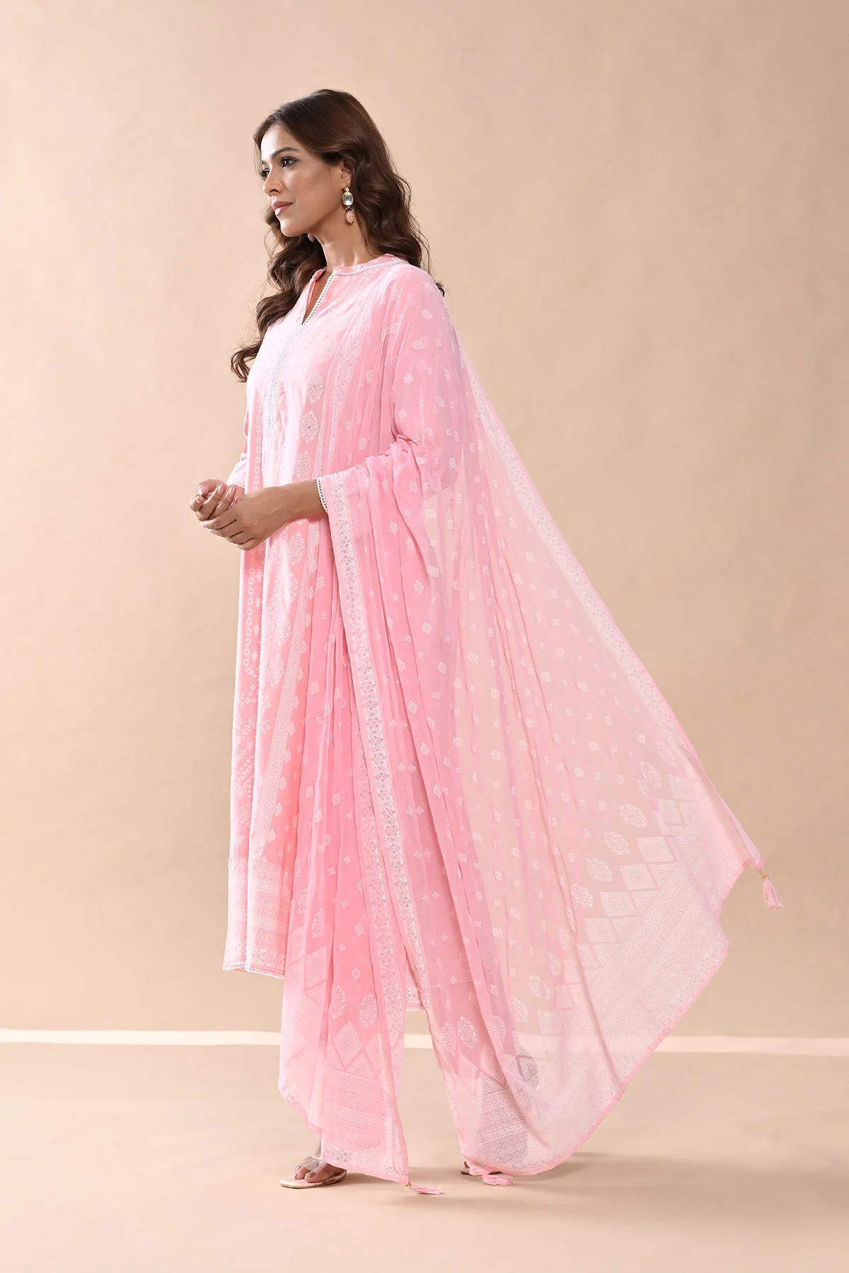 Peach Printed Kurta 3 Pcs Set - Image 3