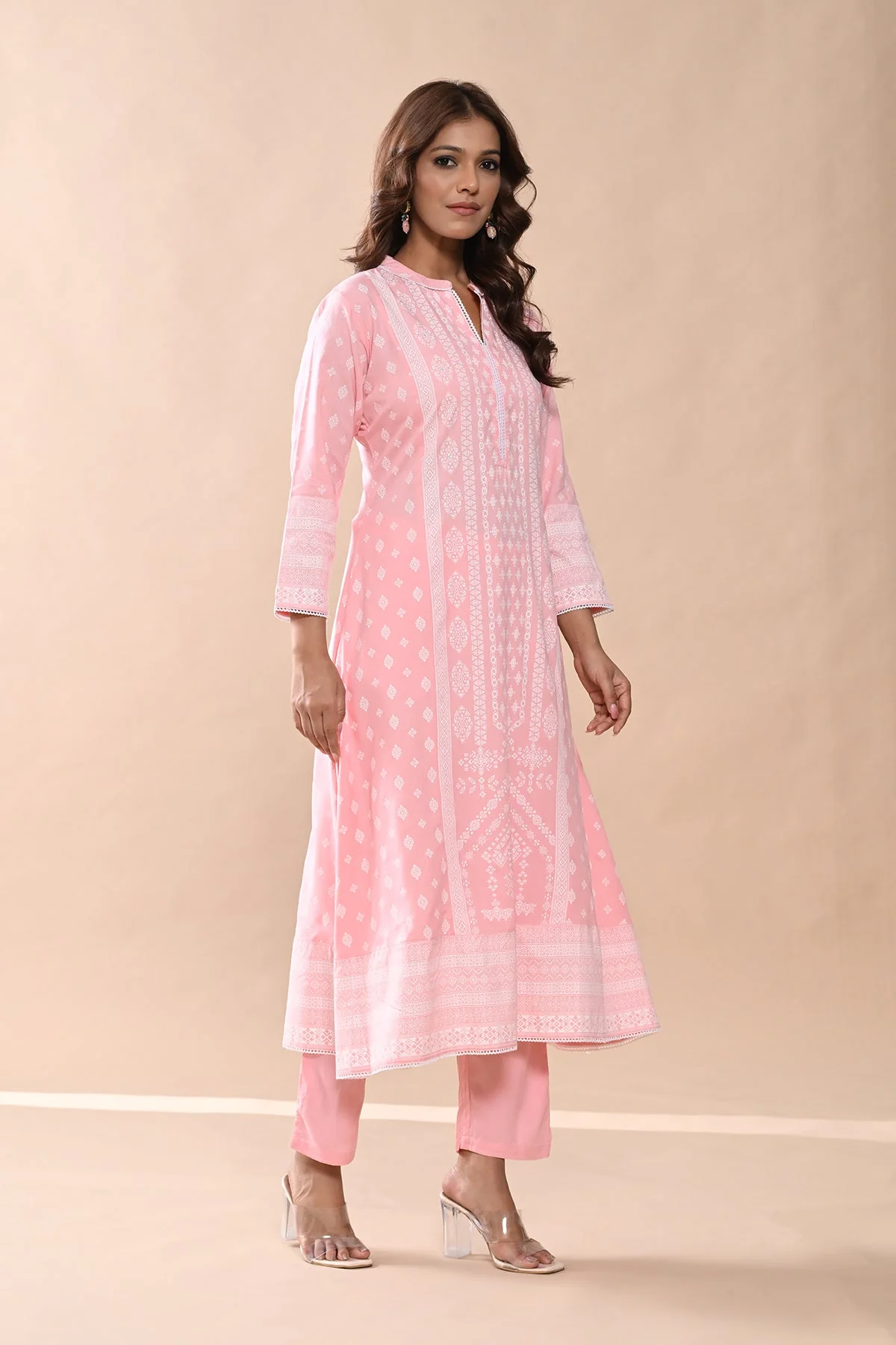 Peach Printed Kurta 3 Pcs Set - Image 4