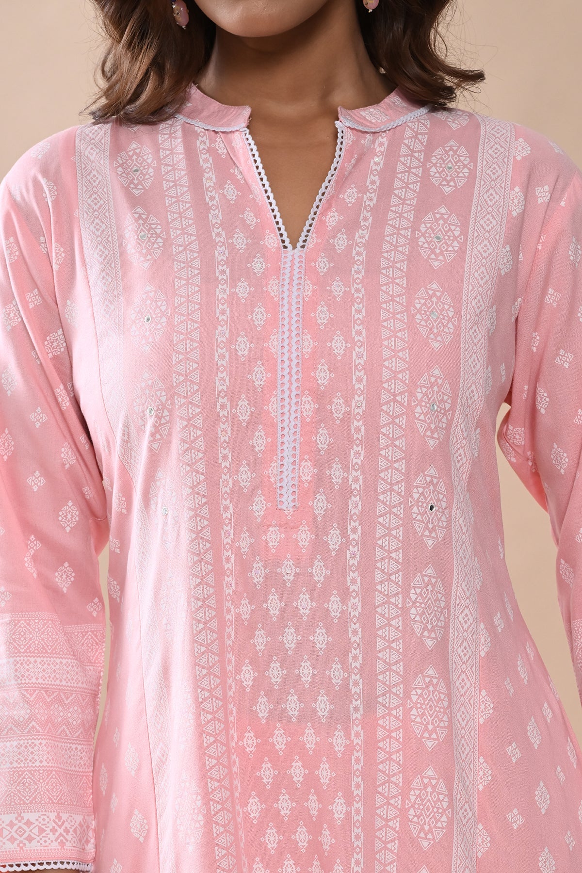 Peach Printed Kurta 3 Pcs Set - Image 6