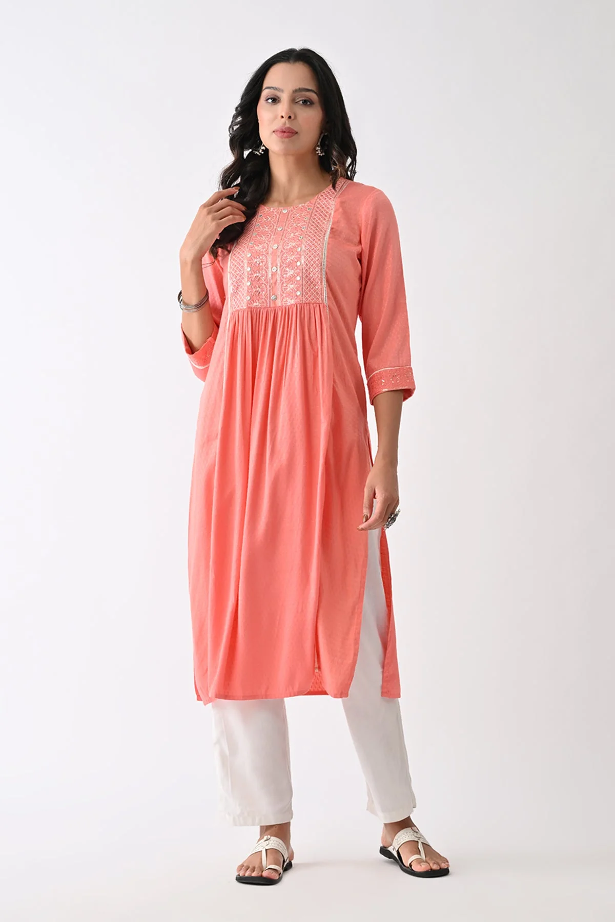 Peach Self-Design Kurta
