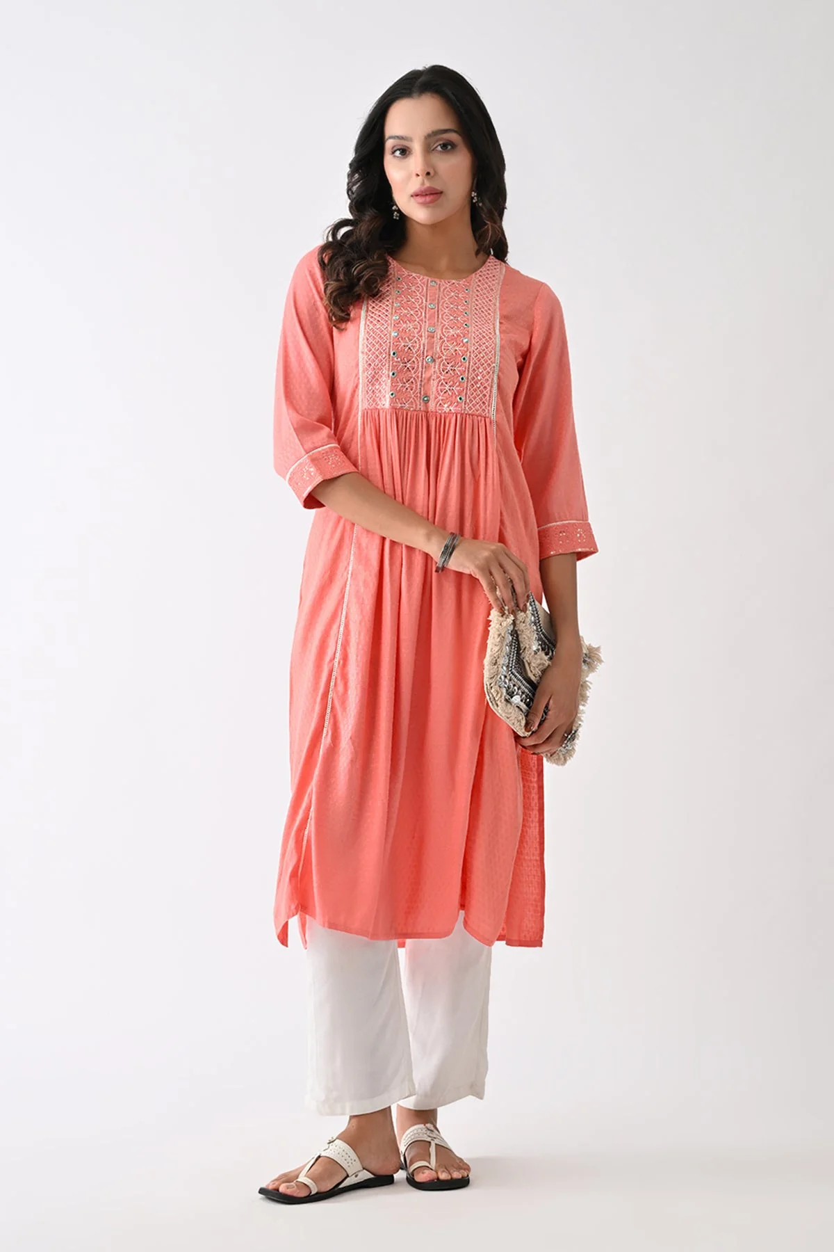 Peach Self-Design Kurta - Image 6