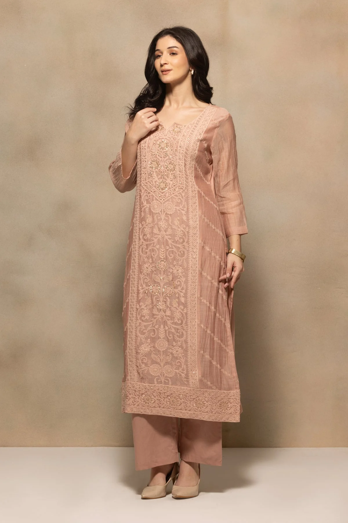 Pink Embellished Kurta 3 Pcs Set - Image 2