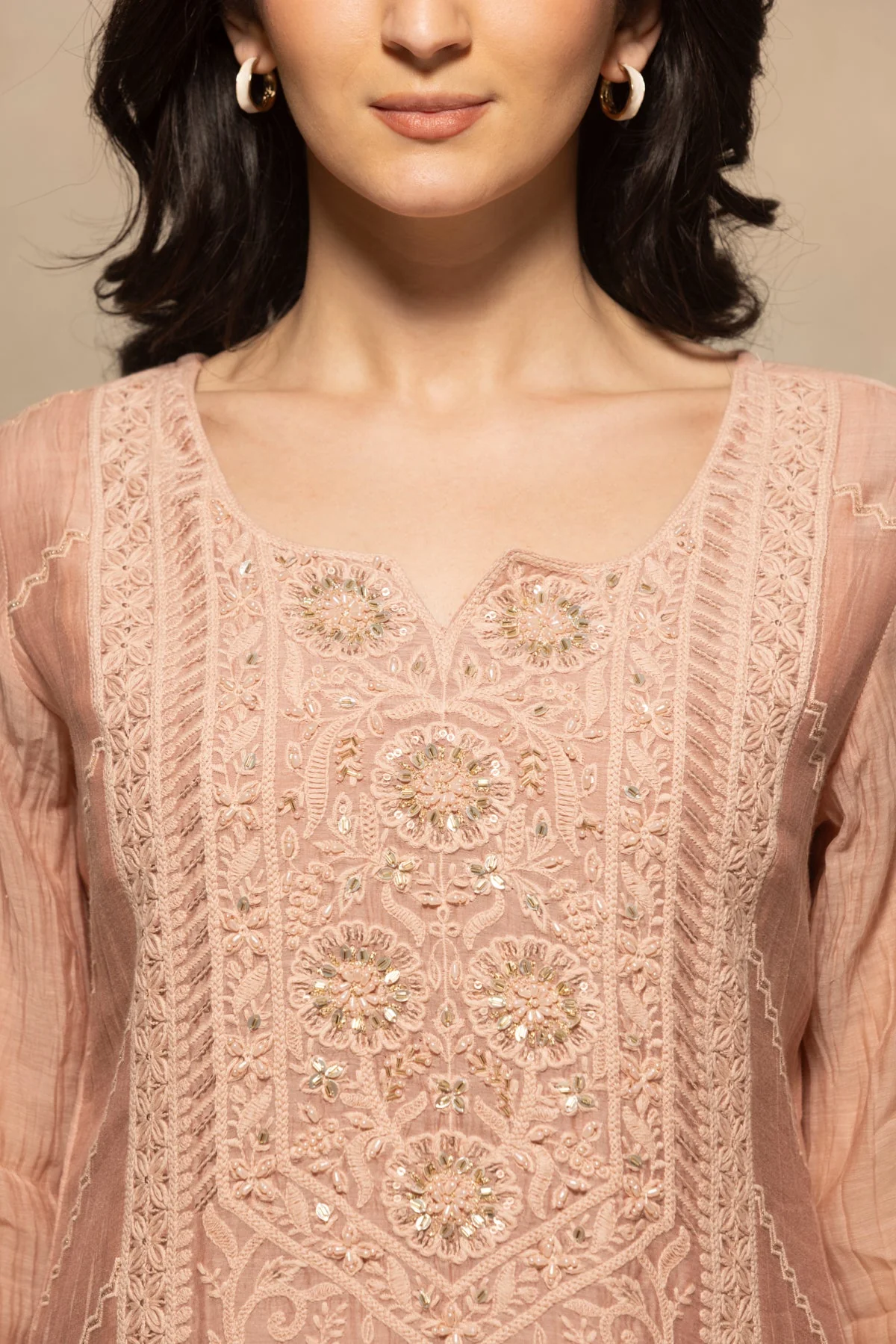 Pink Embellished Kurta 3 Pcs Set - Image 4