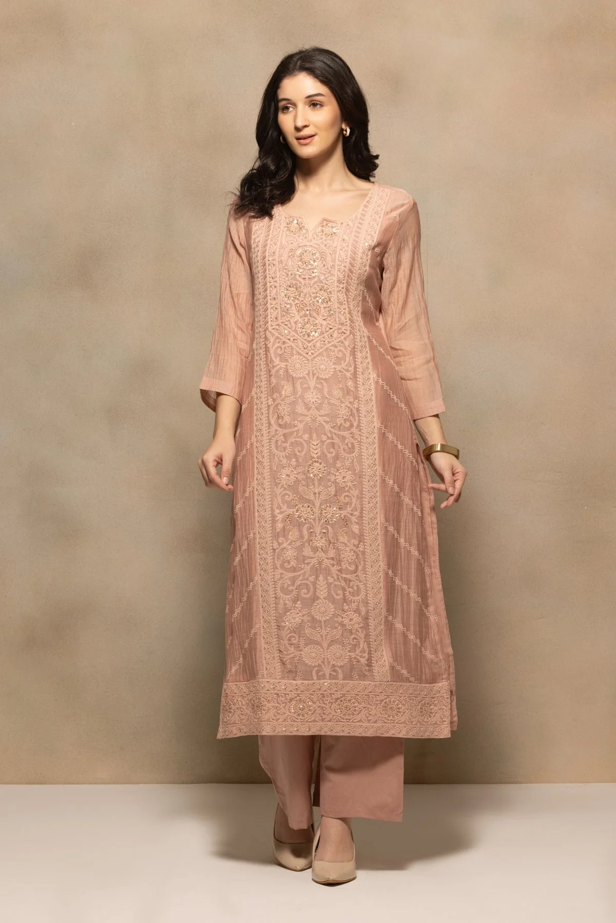 Pink Embellished Kurta 3 Pcs Set - Image 7