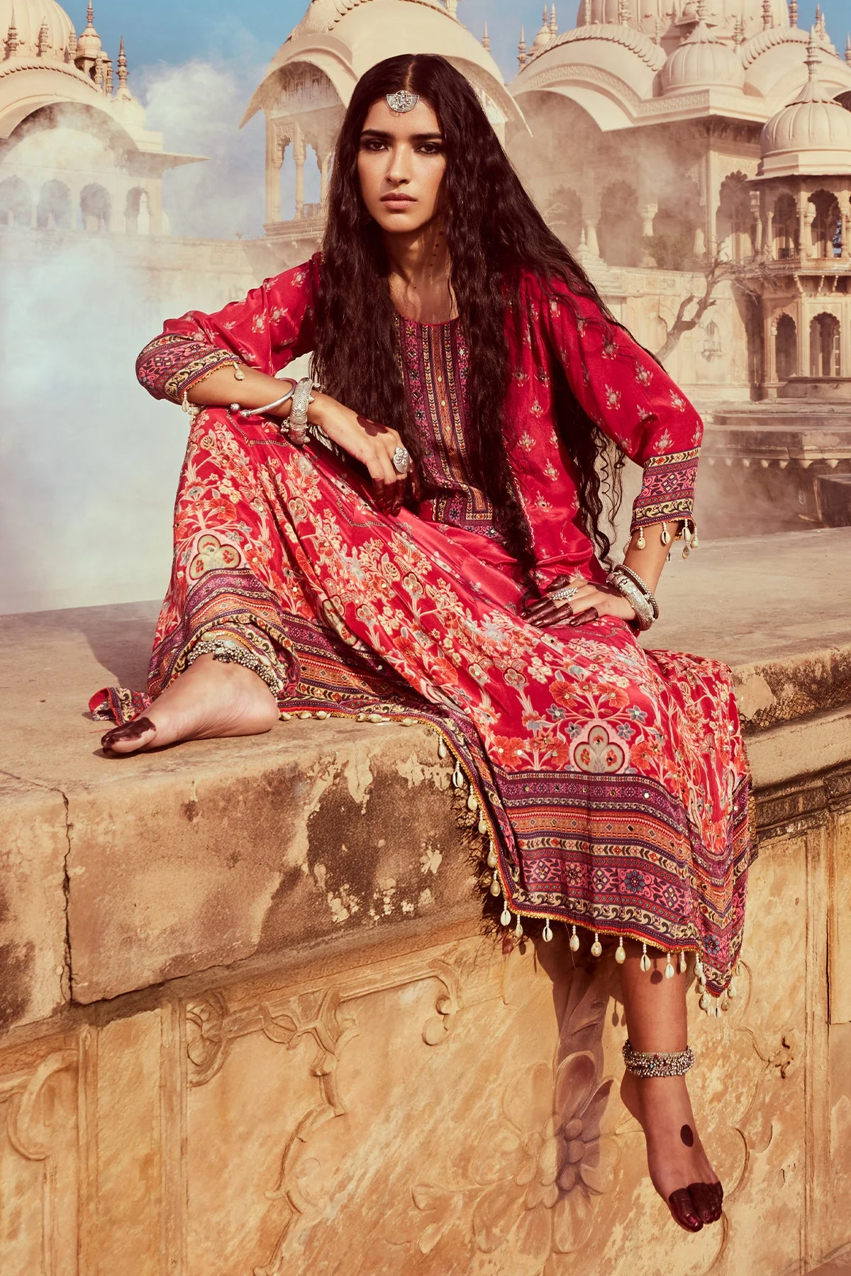 Pink Embellished Kurta 3 Pcs Set - Image 5