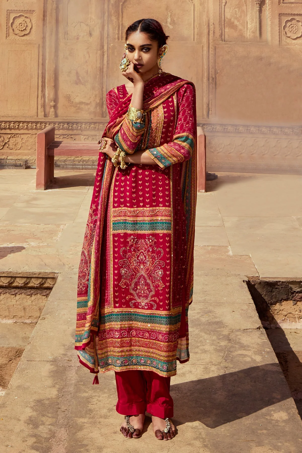 Pink Embellished Kurta 3 Pcs Set - Image 4