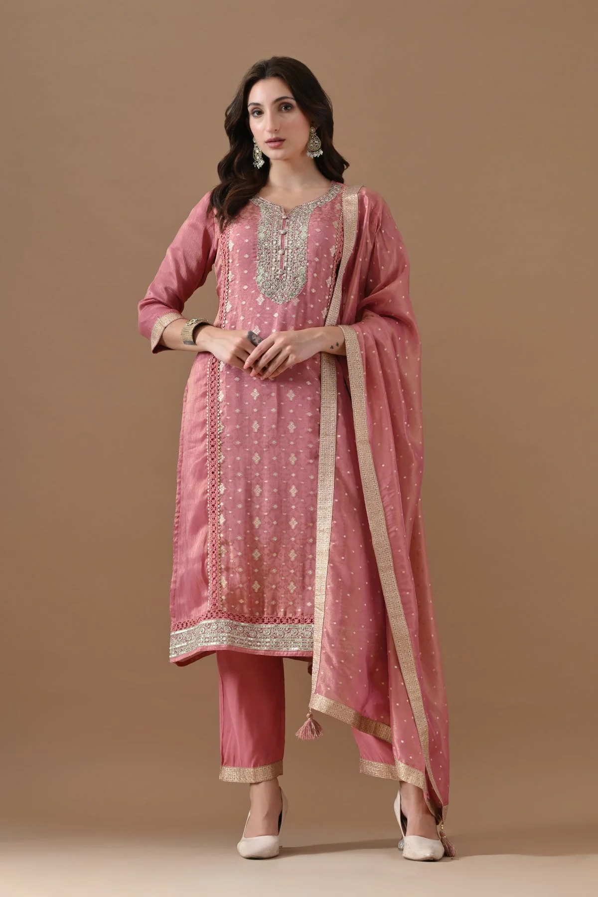 Pink Embellished Kurta 3 Pcs Set