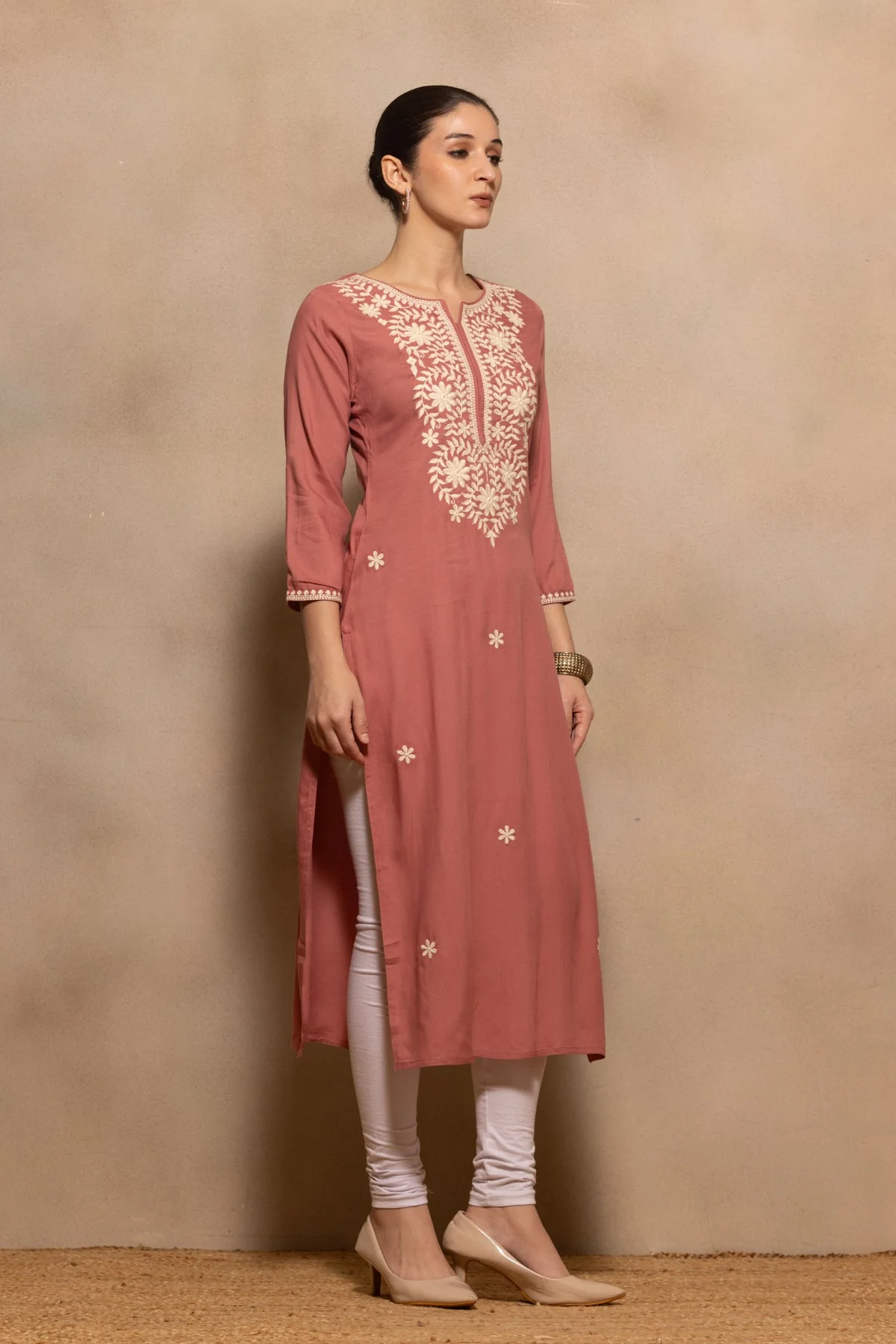 Pink Embroidered Kurta - Image 3
