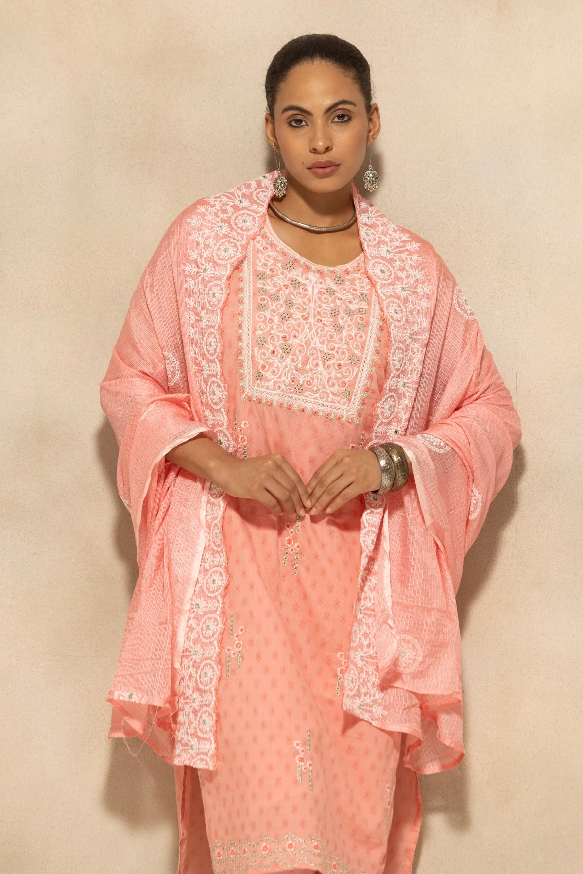 Pink Embroidered Kurta 3 Pcs Set - Image 8
