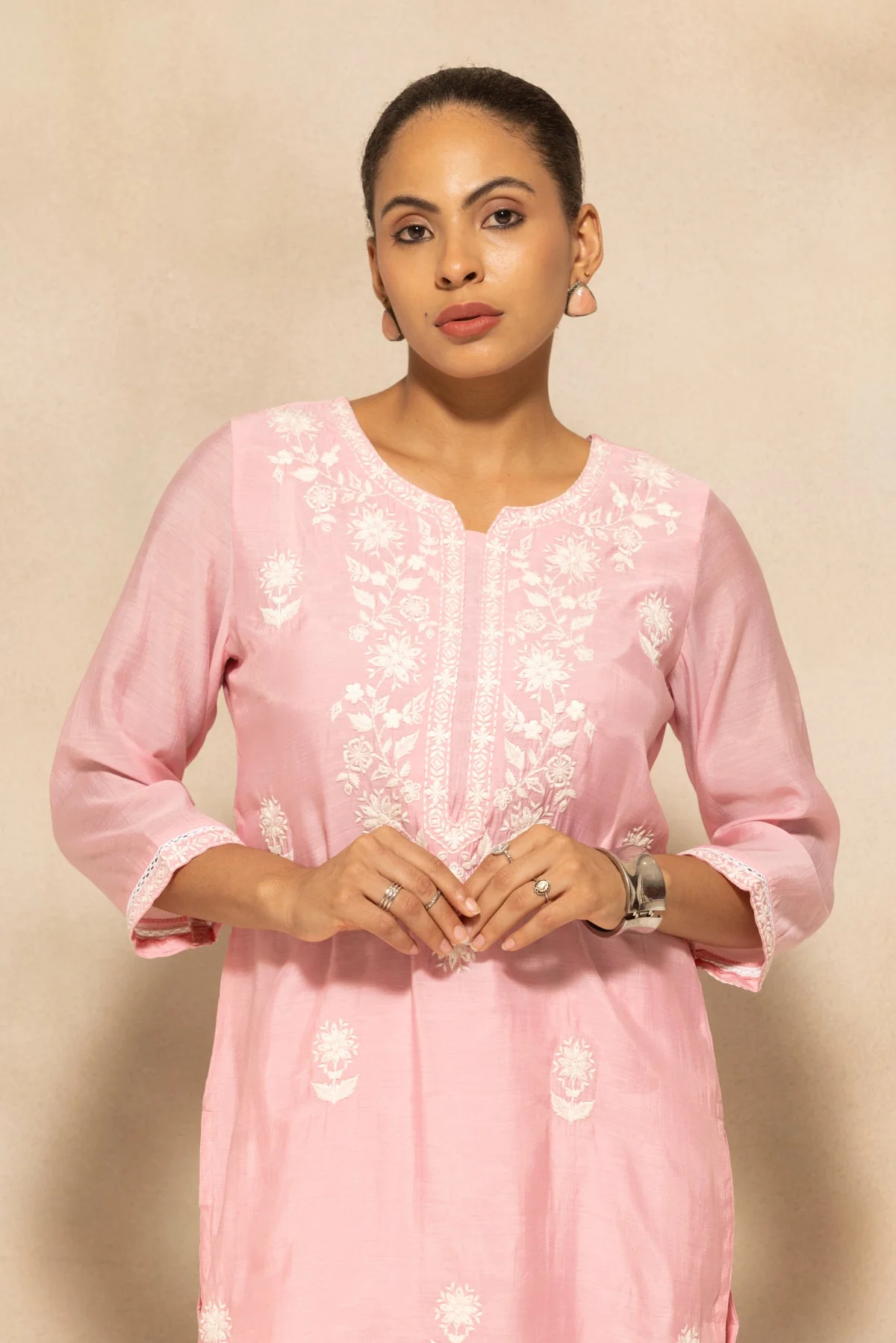 Pink Embroidered Kurta 3 Pcs Set - Image 8