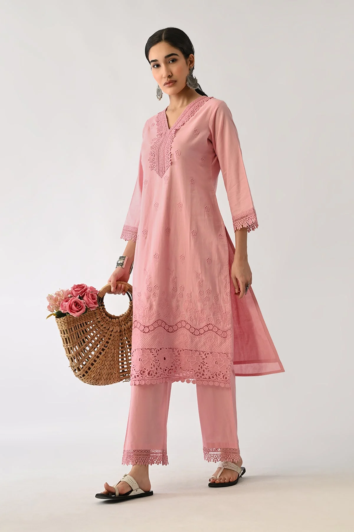 Pink Embroidered Kurta 2 Pcs Set - Image 7