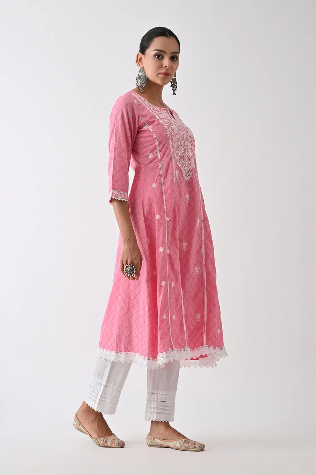 Pink Embroidered Kurta 2 Pcs Set - Image 6