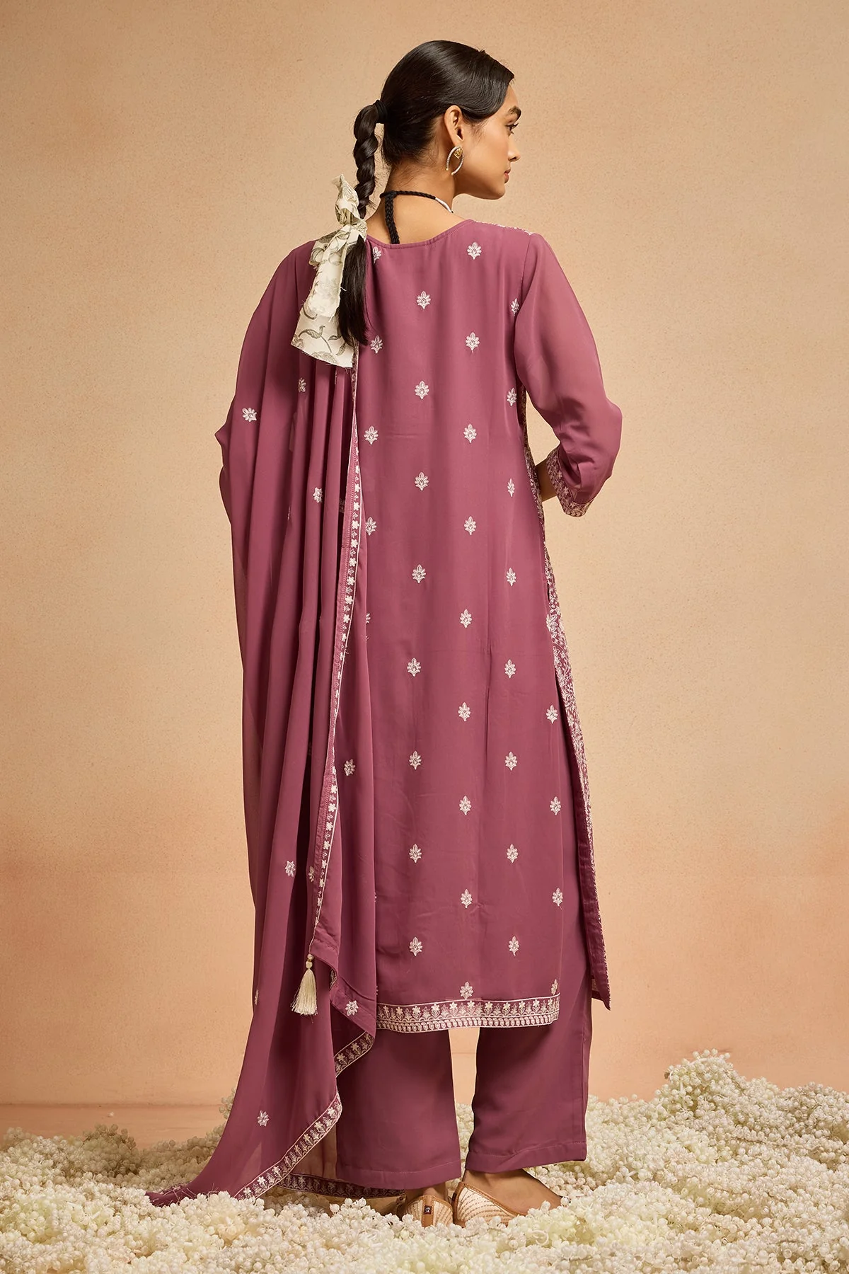 Pink Embroidered Kurta 3 Pcs Set - Image 4