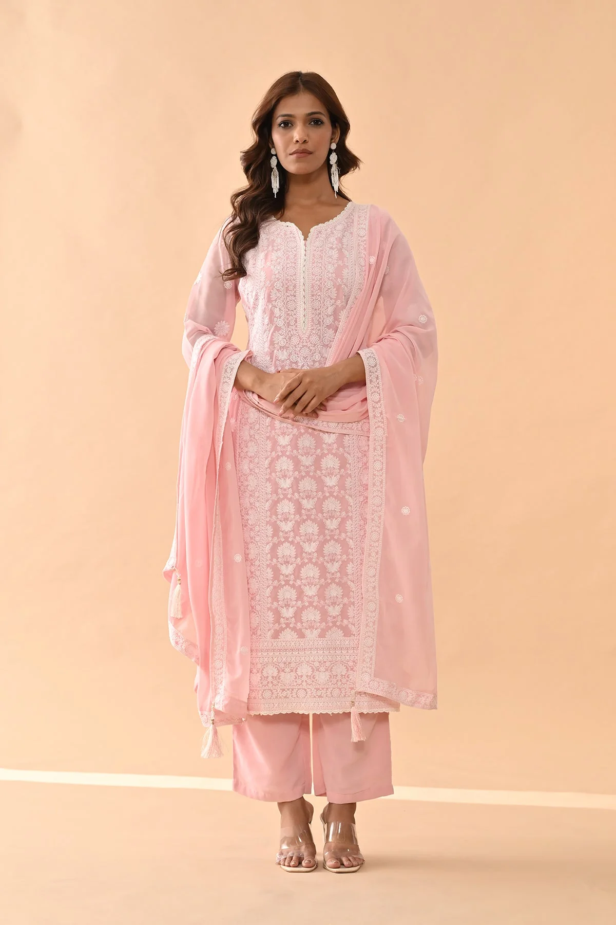Pink Embroidered Kurta 3 Pcs Set