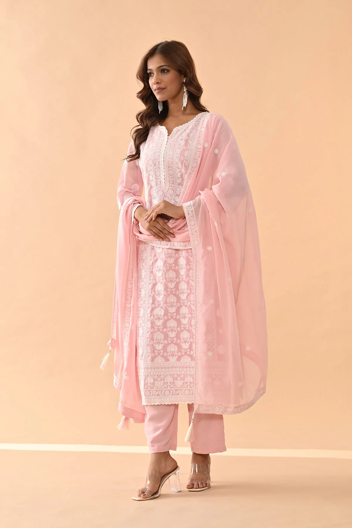 Pink Embroidered Kurta 3 Pcs Set - Image 3