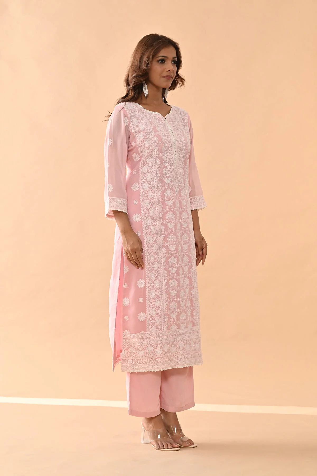 Pink Embroidered Kurta 3 Pcs Set - Image 4
