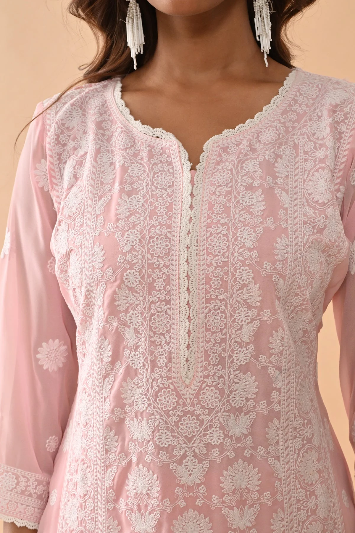 Pink Embroidered Kurta 3 Pcs Set - Image 5