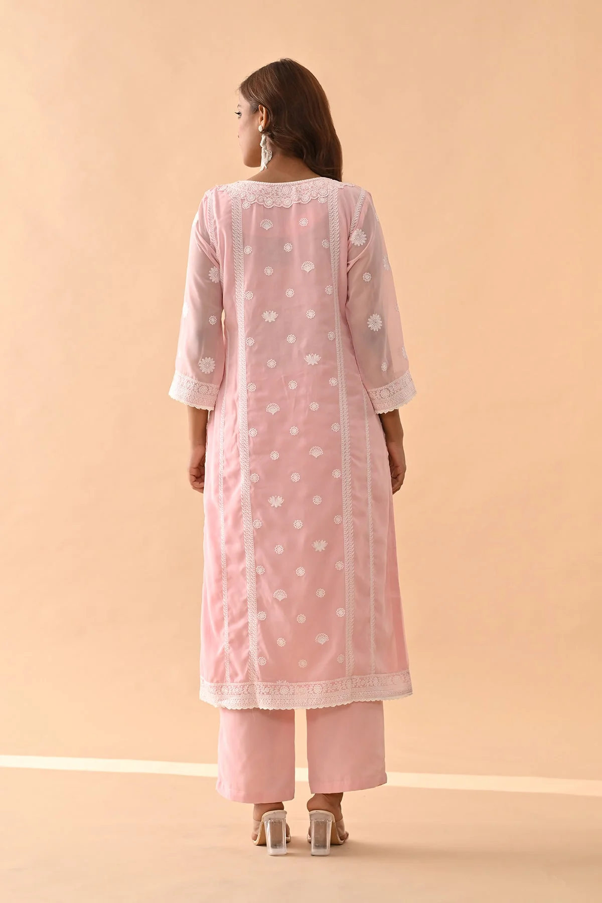Pink Embroidered Kurta 3 Pcs Set - Image 6