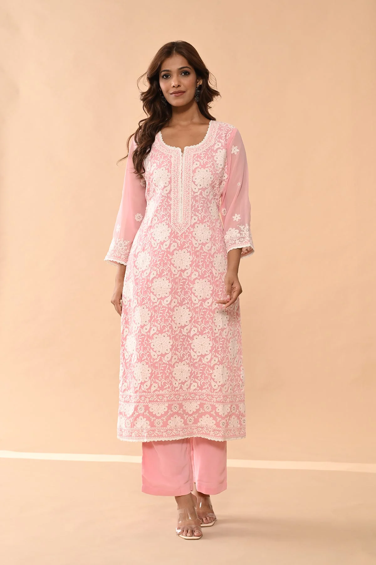 Pink Embroidered Kurta 3 Pcs Set - Image 2