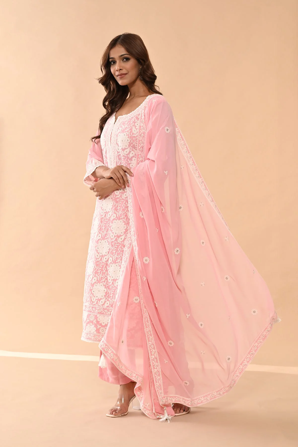Pink Embroidered Kurta 3 Pcs Set - Image 3