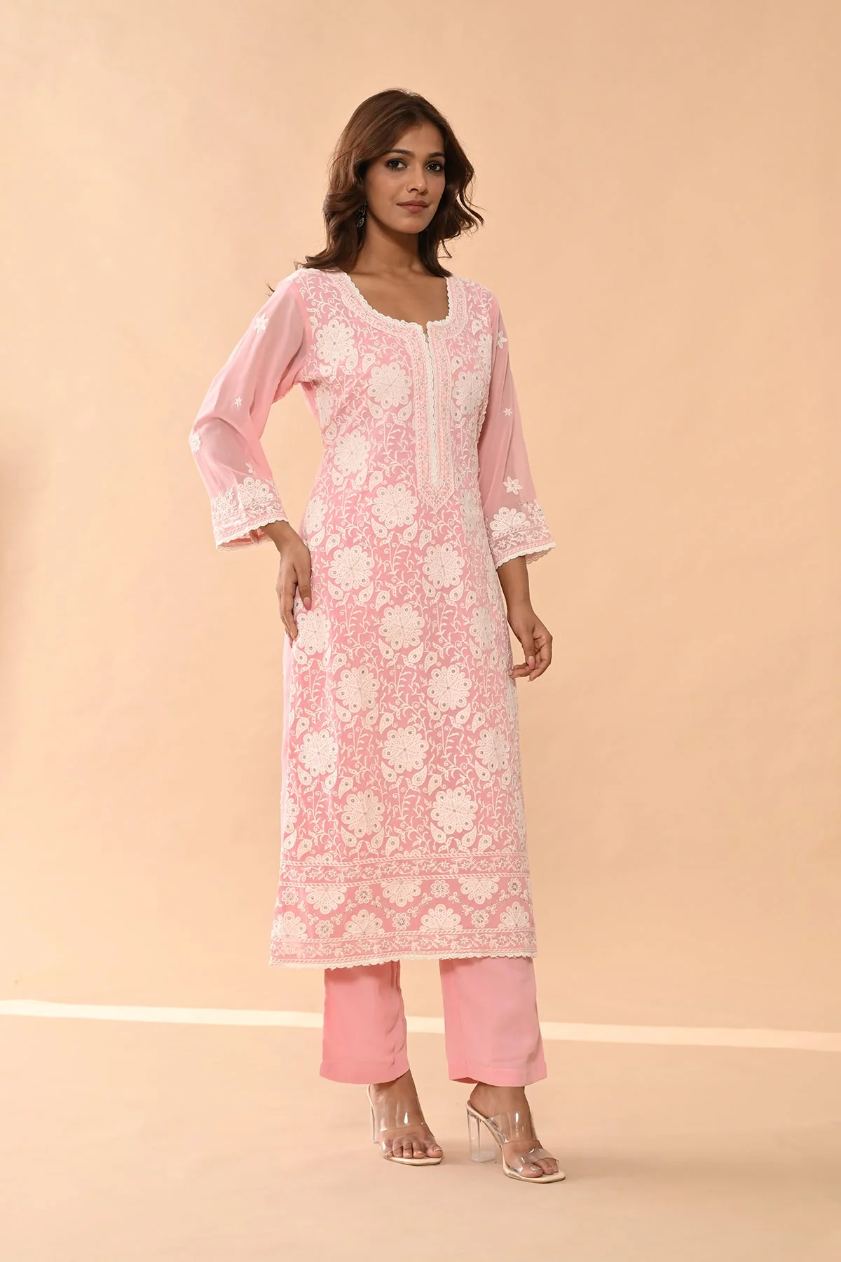 Pink Embroidered Kurta 3 Pcs Set - Image 4